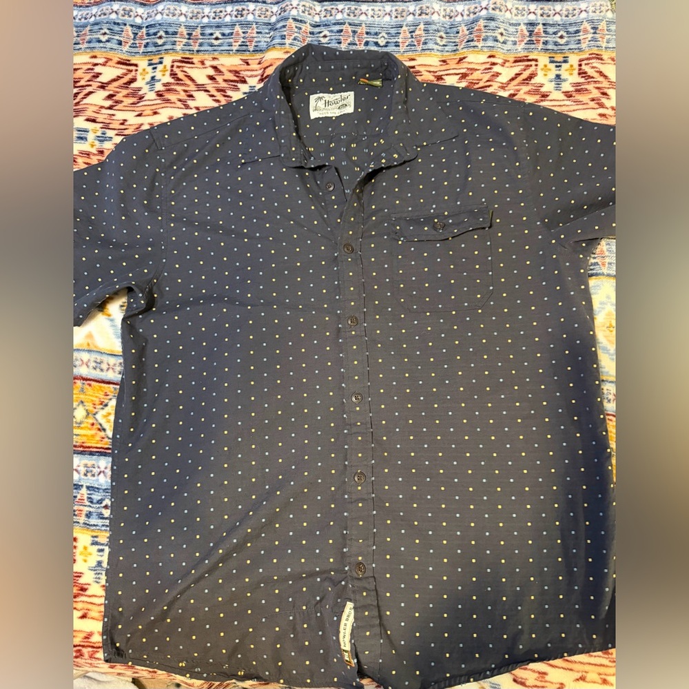 Howler Brothers Navy and Yellow Polka Dot Shirt